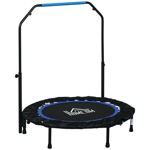 Trampoline De Fitness Gymnastique Avec Poignée Réglable, Pliable, 6 Pieds, 28 Ressorts Ø 102 Cm, Noir Bleu_desvips.com