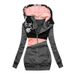 Women's Clothing women's sweatshirt zipper color matching print hooded long sleeved jacket_desvips.com