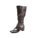 Stylish Vintage Woman Slip On Square Split Toe Leather High Heels Shoes Women Fashion Casual Rivet Boot Gothic Punk Rock_desvips.com