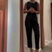 Women's Clothing solid color round neck button top temperament straight pants suit_desvips.com