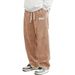 New Mens Corduroy Casual Fashion Loose Fit Baggy Pants Straight Sweatpants Elastic Waist Drawstring Outdoor Streetwear_desvips.com