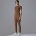 New Solid Color Zipper Tight High Elastic Short Sleeve Sports Fitness Running Nine-point Jumpsuit Long Pants Yoga Wear_desvips.com