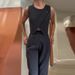 Women's Clothing solid color round neck button top temperament straight pants suit_desvips.com