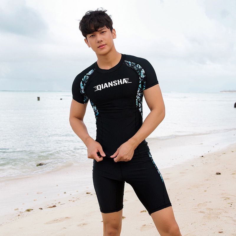 2026 New Adult Men's Two-Piece Swimsuit Set, Tight-Fitting Short-Sleeve Swimwear For Beach Surfing, Wholesale From_desvips.com