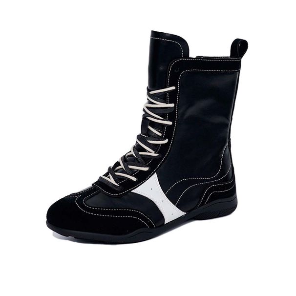 Women's Wasteland Boxing Boots 2025, Retro Color Block Mid-Calf Equestrian Martin Boots, Lengthening & Slimming Combat Boots_desvips.com