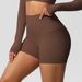 Women’s Clothing Sanded Solid Color Pocket High Waist Tight High Elastic Yoga Shorts Sports Running Fitness Three Quarter Pants Women_desvips.com