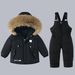 Warm Winter Snowsuit For Toddlers - Insulated Waterproof Ski Outfit With Hood, Two-Piece Set For Girls (80-120cm, Black/Red/Blue/Pink/Beige)_desvips.com