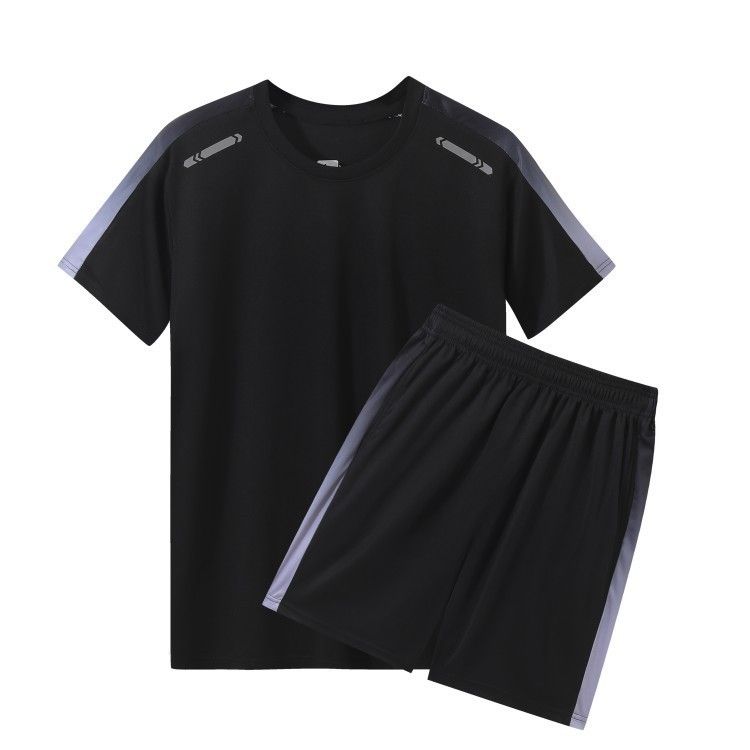 Men's Clothing Summer New Loose Breathable Running Leisure Fitness Short Sleeved Two Piece Football Suit_desvips.com