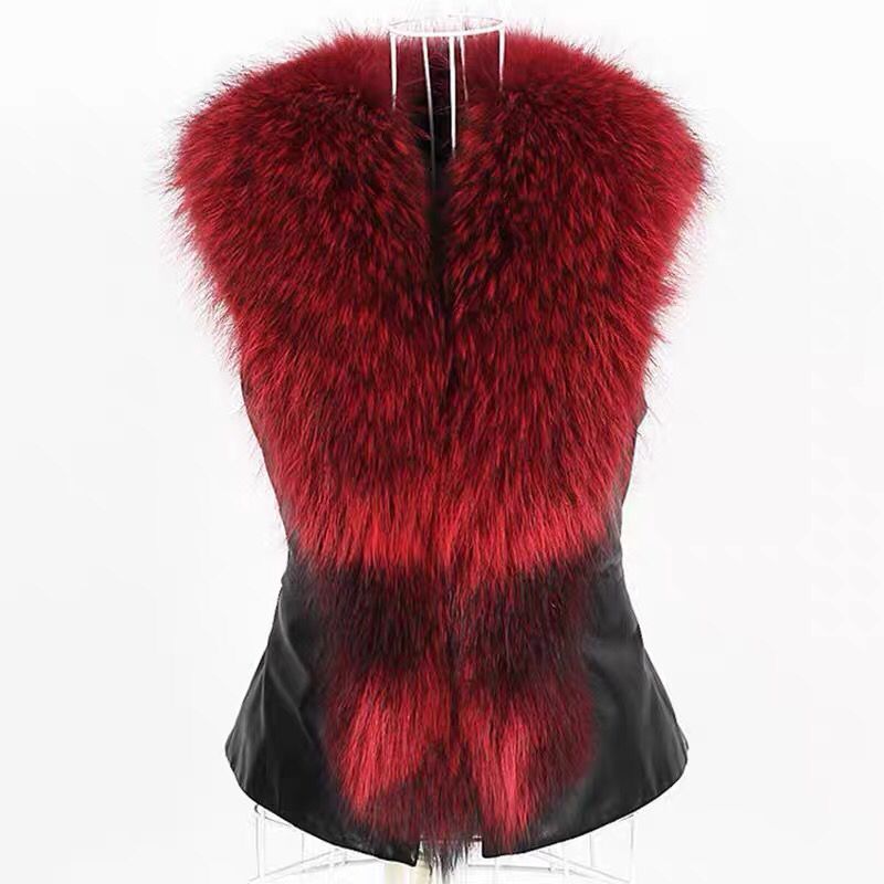 Women's Clothing Adult Vest Fox Fur Collar Pu Vest_desvips.com