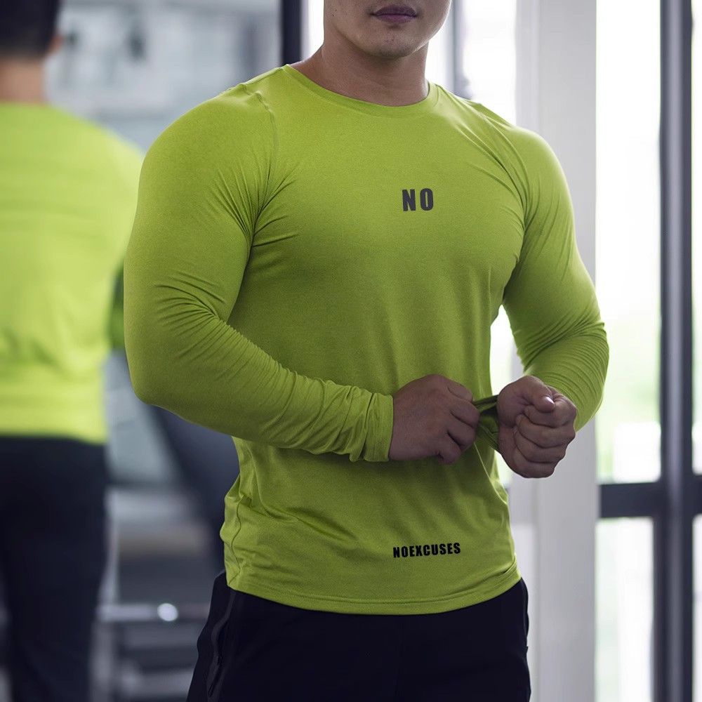 Men's Clothing long sleeve slim fit elastic quick drying sports tops breathable T shirt bottoming shirt training_desvips.com
