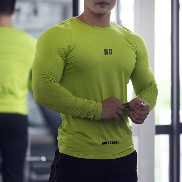 Men's Clothing long sleeve slim fit elastic quick drying sports tops breathable T shirt bottoming shirt training_desvips.com