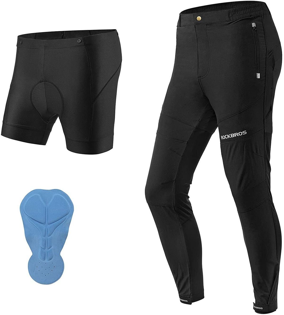 ROCKBROS Men's 2-in-1 Long Cycling Trousers with Padded Cycling Underwear_desvips.com
