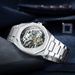 Forsining Silver Automatic Watch Men 3D Diamond Dial Irregular Tourbillon Skeleton Mechanical Wristwatches Luminous_desvips.com