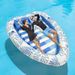 PVC Inflatable Pool Float For Two - Sunbathing Lounge With Headrest & Cup Holders (Leaf & Heart Design Heavy-Duty For Adults)_desvips.com