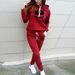 Autumn High Wait Sweathirt Fleece Korean Style Red Set Short Solid Color Urban Caual Long Sleeve Cotton Wide Leg_desvips.com