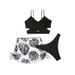 New Spot Bathing Suit Women Feel Thin Printed Short Skirt Strap Halter Bikini Three-piece Set_desvips.com