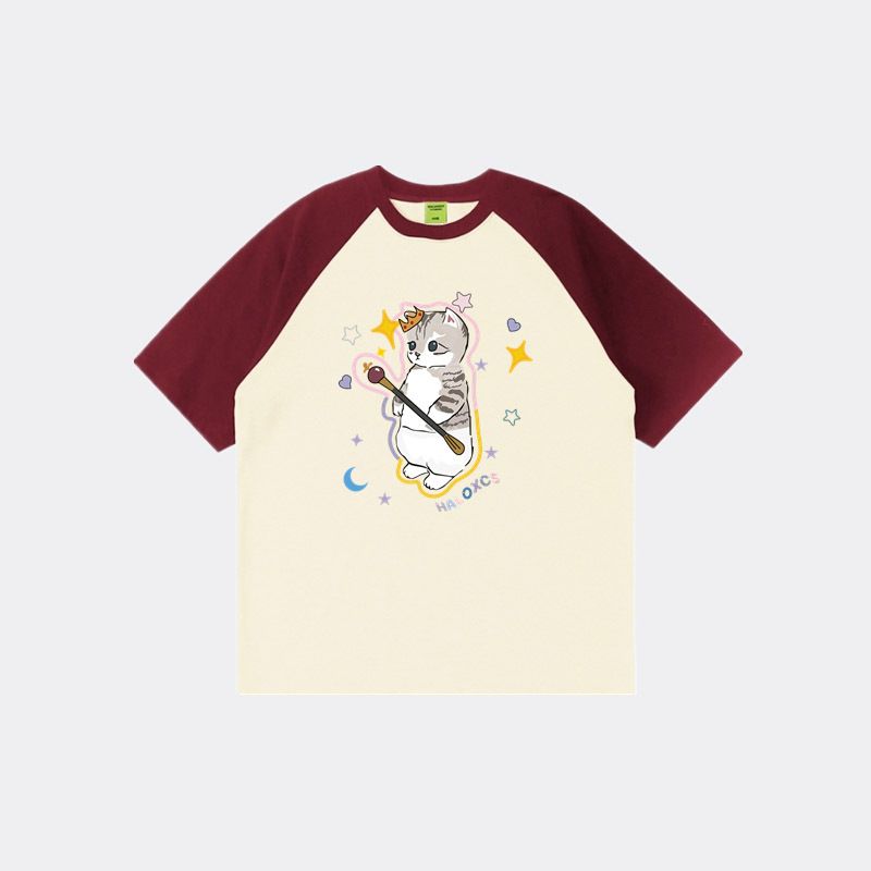 RenMou American Hong Kong Cartoon Raglan Short Sleeved T-shirt For Women With Loose Fit And Small Stature, Korean Style Chic Exclusive Supply_desvips.com