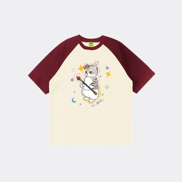 RenMou American Hong Kong Cartoon Raglan Short Sleeved T-shirt For Women With Loose Fit And Small Stature, Korean Style Chic Exclusive Supply_desvips.com