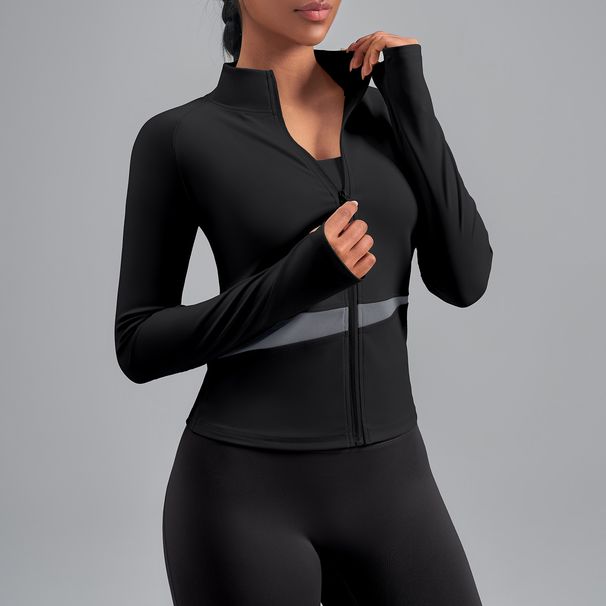 Wind Peach Color Matching Yoga Jacket Nude Sports Top High Neck Thin Breathable Navel Fitness Clothes_desvips.com