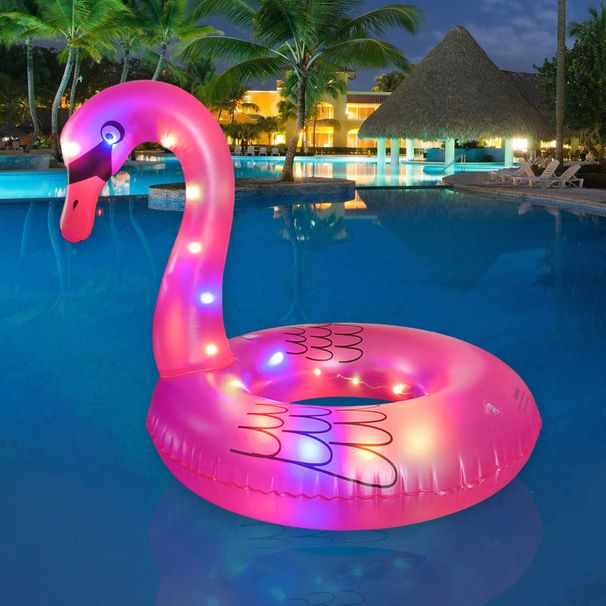 LED Swan & Flamingo Pool Floats - Inflatable Water Seat With Lights (Glow In Dark Non-Toxic PVC Max 300lbs Summer Party Decor Includes Repair Kit)_desvips.com