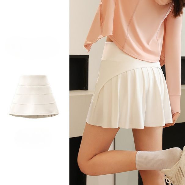 Anti-exposure Pleated Skirt For Women, Ice-feel Faux Two-piece Sporty Mini Skirt, High-waist Stretchy Plus-size A-line Skirt_desvips.com