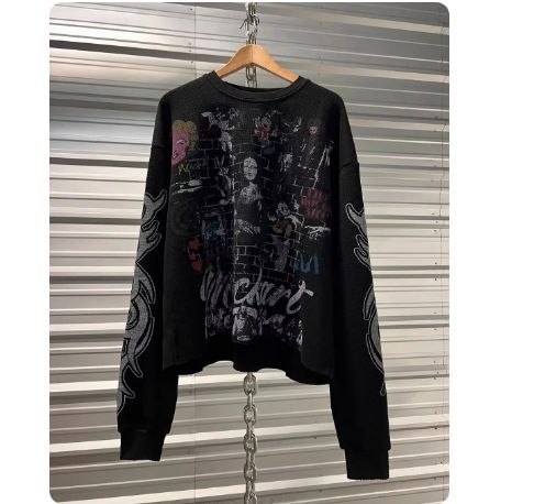 2025 New Angel M Ickey Mouse Print Round Neck Drawstring Long Sleeve T-Shirt Loose Fit Sports Top_desvips.com