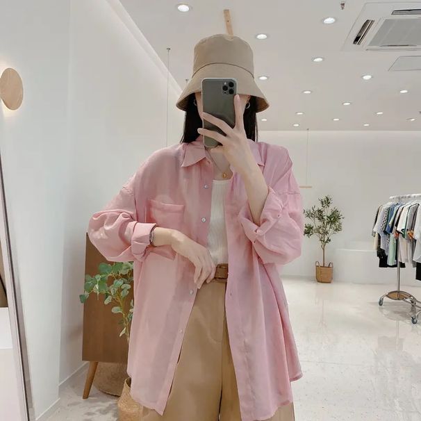 Apricot Women's Summer Thin Cardigan Loose Shirt Ice Silk Sun-Protective Clothing Tops Long Sleeve Sunscreen Coat Tide_desvips.com
