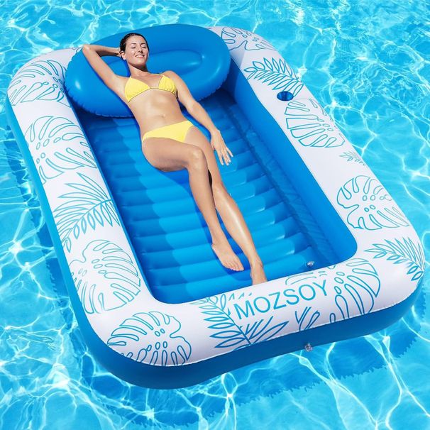 Inflatable Double Floating Row Adult Luminous Swimming Ring Led Solar Luminous Tanning Pool Blue Maple Leaf Hole Floating Bed_desvips.com