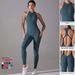 Women's One Piece Zipper Bodysuit European American Style Yoga Sports Tights Hollowed out Back Fitness Running Wear_desvips.com