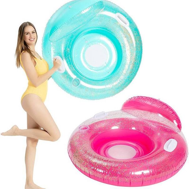 Inflatable Pool Lounge Chair With Backrest & Handles - Sparkle PVC Floating Bed (Quick-Dry Fabric Perfect For Pool Party Beach & Lake Relaxation)_desvips.com
