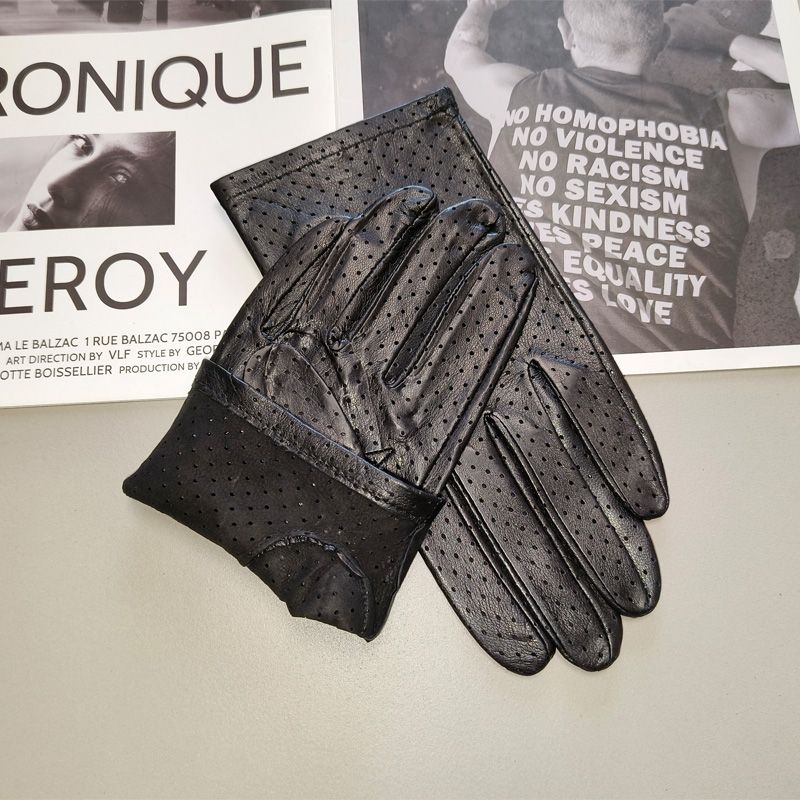 Men's Imported Sheepskin Thin Single Leather Unlined Full Mesh Design Summer Breathable Driving Gloves_desvips.com