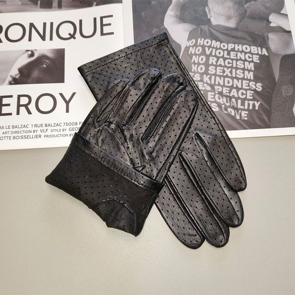 Men's Imported Sheepskin Thin Single Leather Unlined Full Mesh Design Summer Breathable Driving Gloves_desvips.com
