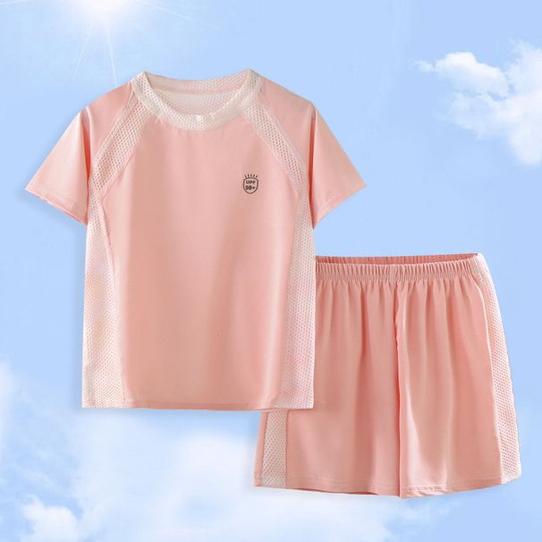 Children's Summer Sports Set: Ice-Feel Mesh Breathable Parent-Child Quick-Dry Sun-Protective Outdoor Short-Sleeve Shorts_desvips.com