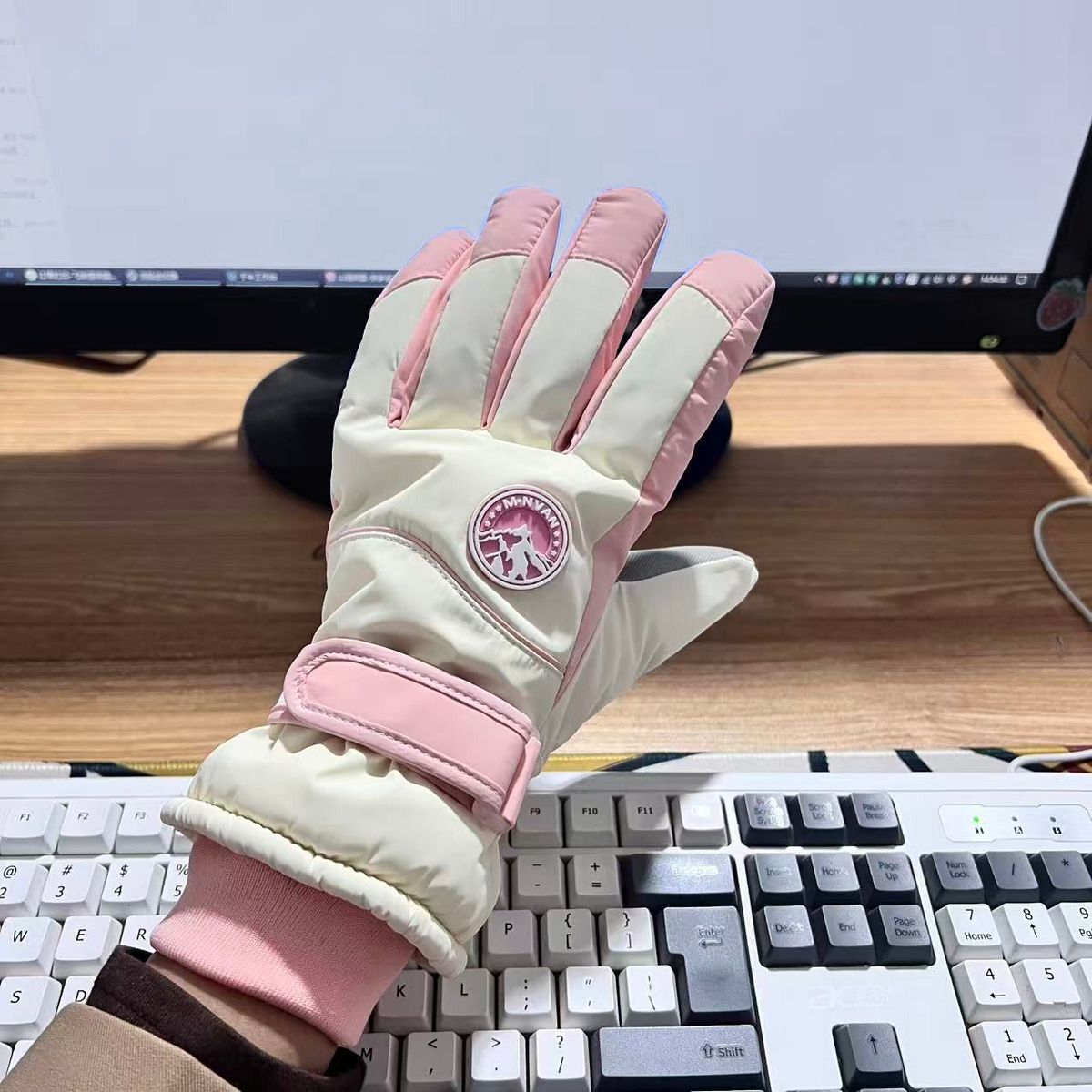 Cycling Ski Gloves For Women Winter Warm Thickened Fleece Cotton Cold-Proof Windproof Touchscreen Outdoor Cute_desvips.com