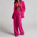 Women's Clothing Elegant Solid Color Split Sleeve Lapel Suit Pocket Straight Pants Suit_desvips.com