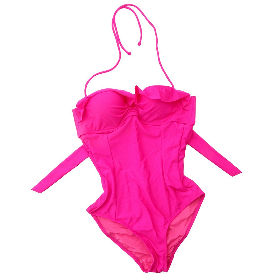 One-Piece Swimsuit For Women, Backless Sexy Underwire Ruffle Edge, Tummy Covering, Small Chest Push-Up, Black Floral_desvips.com