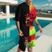 Men's Clothing shorts loose casual short-sleeved suit color matching KING printed T-shirt_desvips.com