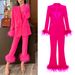 Women's clothing Internet celebrity style ostrich feather suit two-piece suit temperament dress women's pants suit_desvips.com