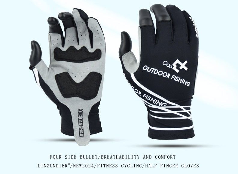 Fishing Gloves Sun Protection Fast Dry Thin Breathable Non-slip Anti-puncture Lure Three-finger Sea Fishing Flying And Catching Fish_desvips.com