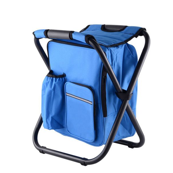 Portable Folding Camping Stool With Cooler Bag Multi-Functional Backpack Chair For Beach Fishing Outdoor_desvips.com