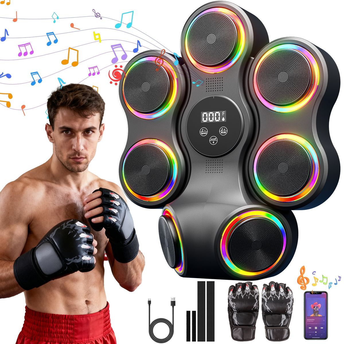 Music Boxing Machine Für Erwachsene Bluetooth LED Licht Box Wand Elektronische Boxmaschine Mit Boxhandschuhen Geschenk Für Erwachsene Und Kinder_desvips.com