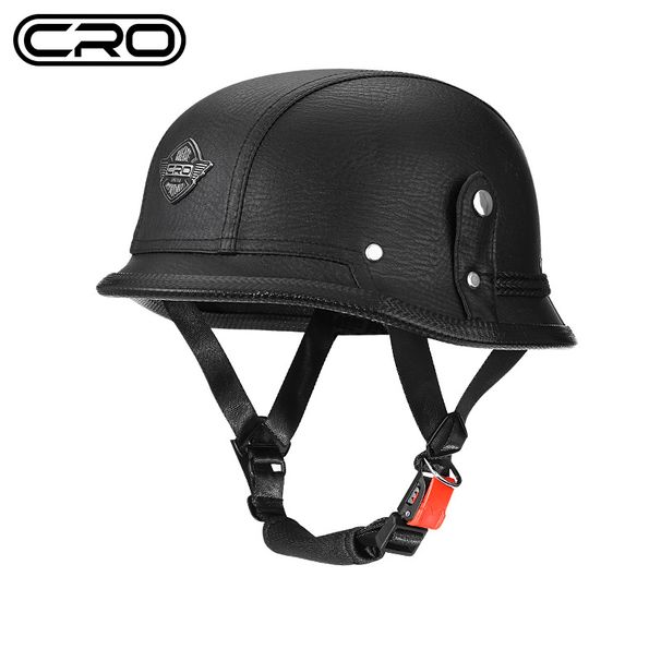 German Cruise Retro Half Helmet Men's Motorcycle Helmet Motorcycle Scoop Helmet PU Leather Soldier Helmet Leather Helmet_desvips.com