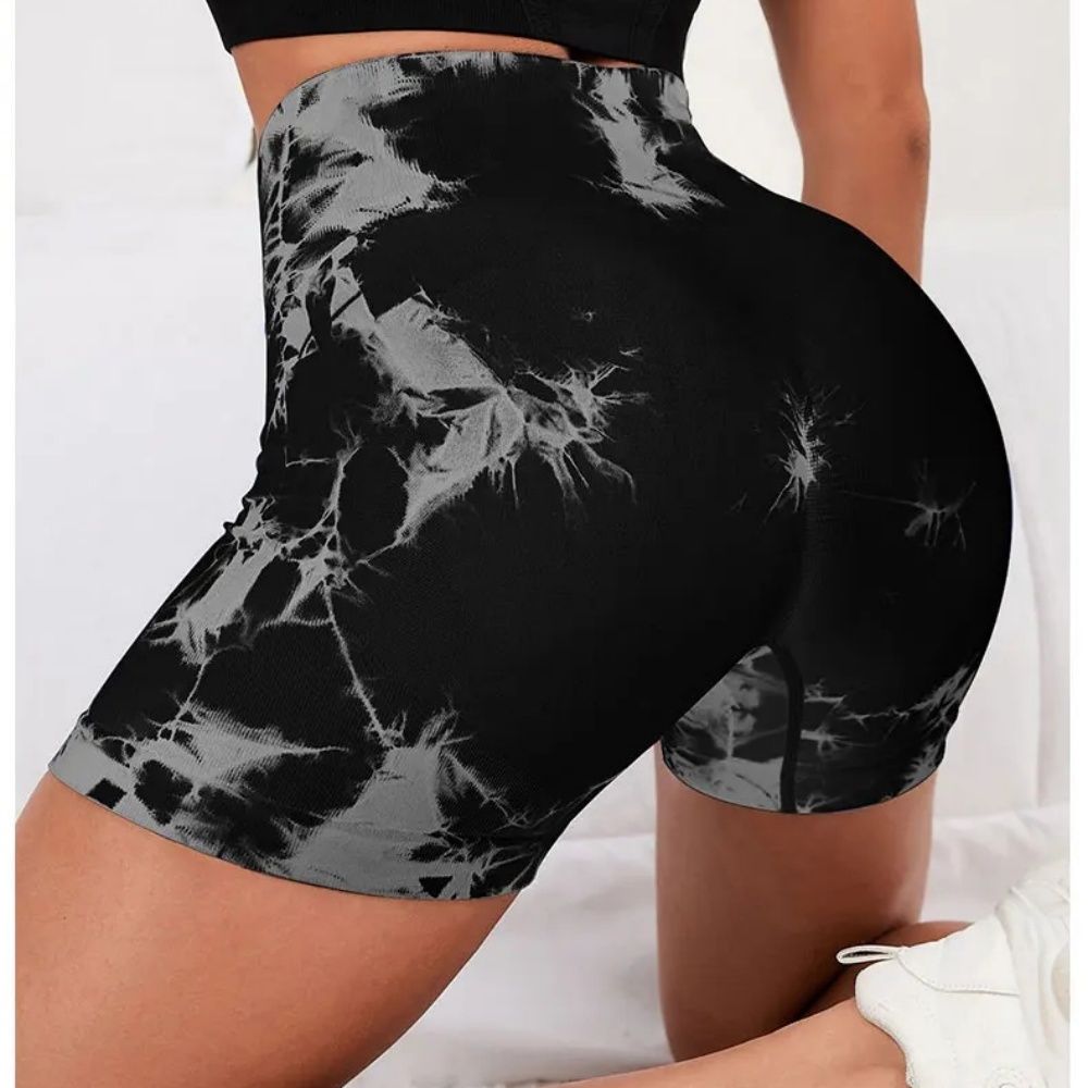 Seamless Tie Dye Style High Waist Quick Dried Fitness Triple Pants Honey Peach Hip Lift Yoga Sports Tight Shorts_desvips.com