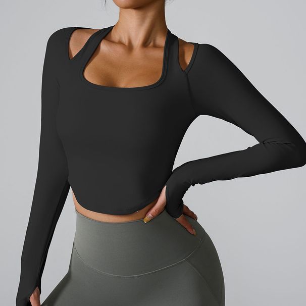 2026 Cross-border Autumn And Winter Yoga With Chest Pads, Long-sleeved Women's Halter Neck Tight-fitting Quick-dry_desvips.com