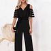 Women's Clothing V-neck strapless solid color high waist party jumpsuit trousers belt women's wide-leg pants_desvips.com