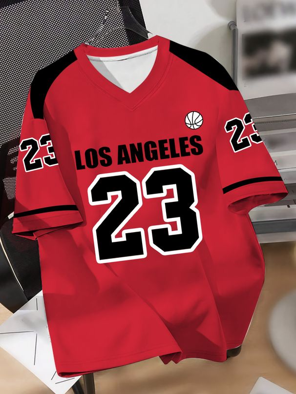 Men's Los Angeles 23 Basketball Jersey V-Neck Short-Sleeved Casual And Sports T-Shirt With Digital Print_desvips.com