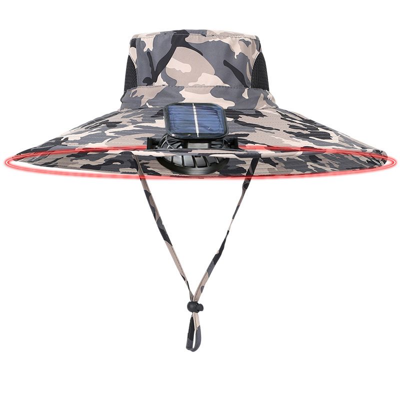 Solar-Powered Cooling Hat For Men - Dual Fan Rechargeable Wide Brim Sun Hat With Steel Wire Frame_desvips.com