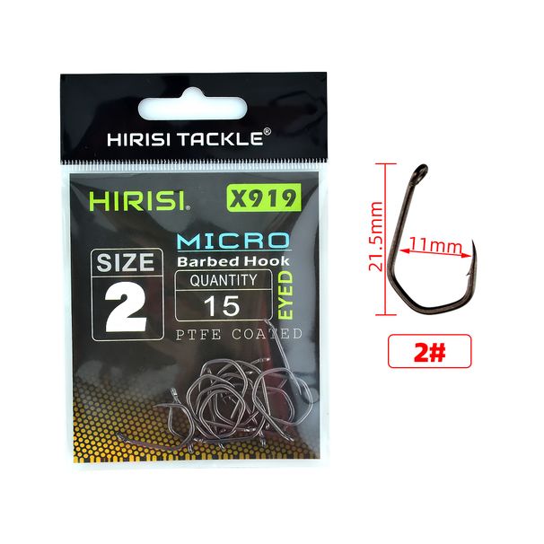 Hirisi 15pcs PTFE Coated High Carbon Steel Fish Hook Micro Barbed With Eye Carp Fishing Hook Accessories X919_desvips.com