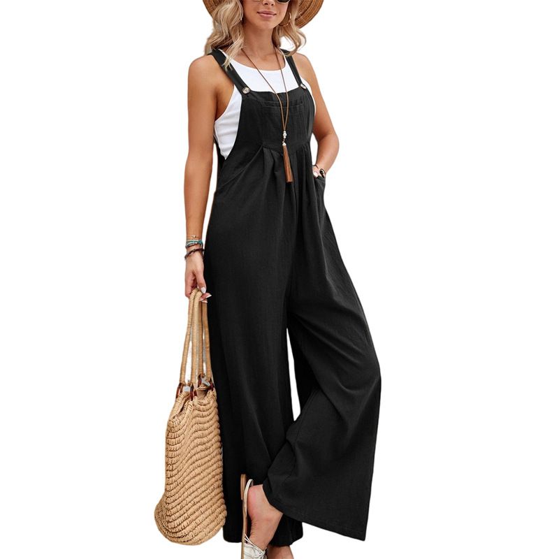 Women"s Solid Color Casual Strappy Jumpsuits _desvips.com