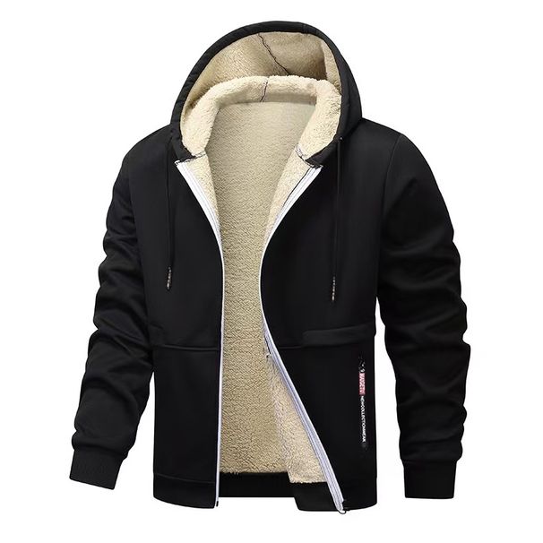 Animal Game Caual Hoodie For Men Heavyweight Fleece Sweathirt Sherpa Lined Hooded Zipper Jacket Thick Streetwear_desvips.com